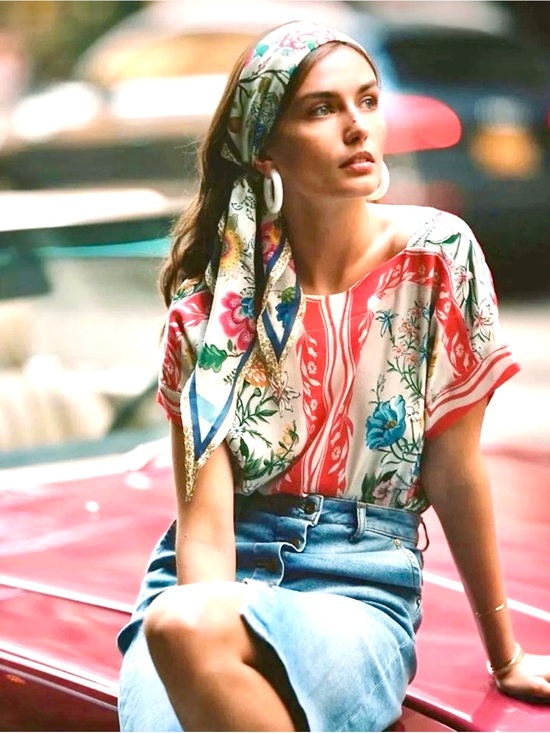 Anthropologie Tops - Anthropologie Mauve Floral Stripe Short Sleeve Blouse - White & Red